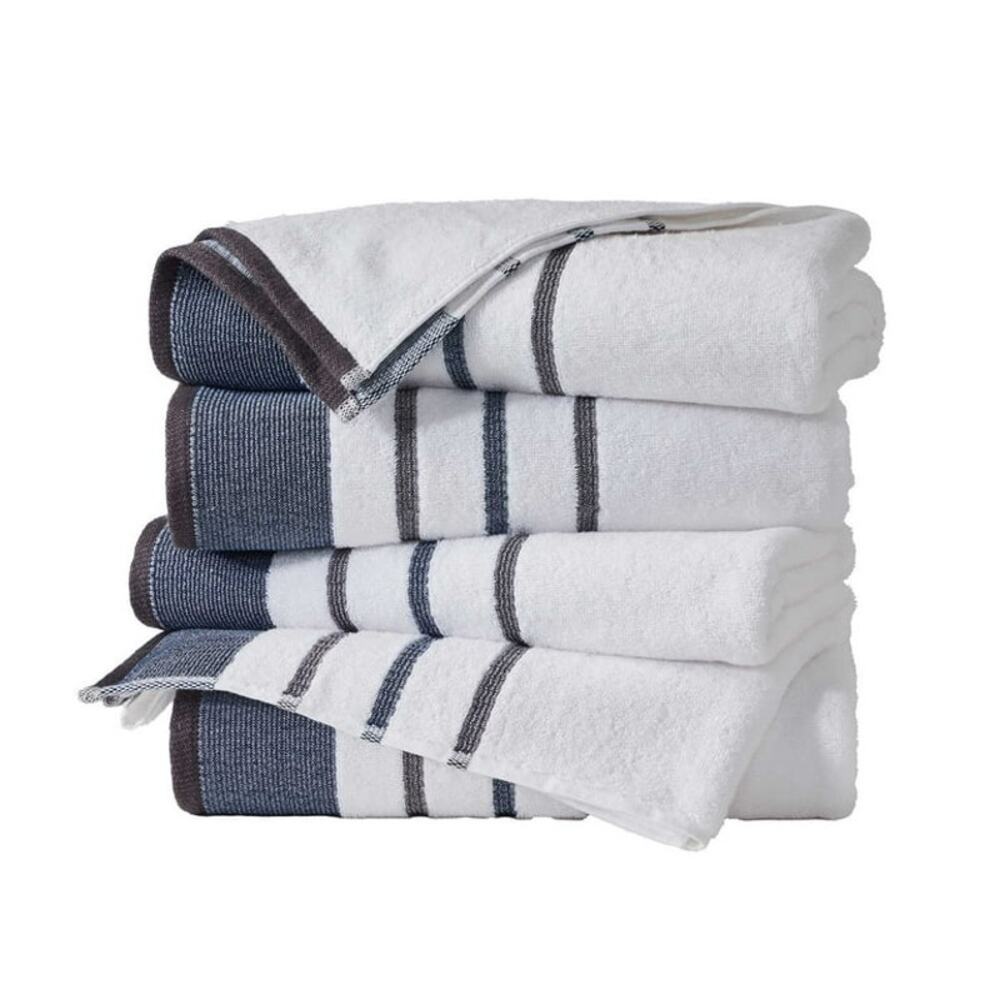 Waverly Moroccan Blue December Sky Cotton Terry Stripe 4 Pack Hand Towel Set
